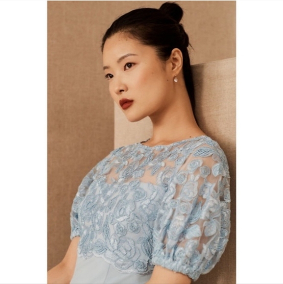 Adrianna Pappell Justina Blue Lace Knite Crepe Gown in Clearwater - Picture 5 of 11